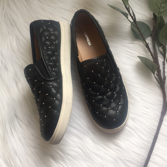 Express Shoes - Express Black Studded Slip Ons